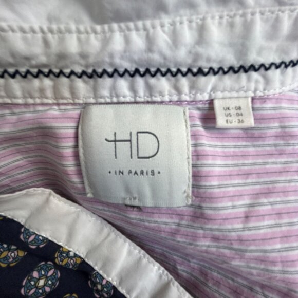 HD In Paris Womens Patchwork Shirt Size 4 Blue Pink Cotton Long Sleeve Button-Up - Picture 3 of 8